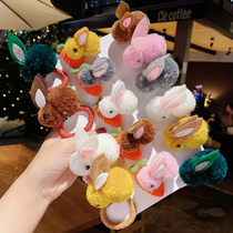 Autumn and winter plush cute super cute rabbit tie head leather band Korean children hairclip baby hair card headgear edge clip clip