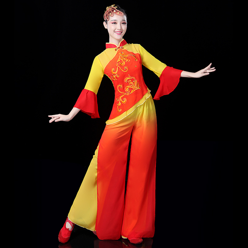 Chinese folk dance costumes for women Yangko costume spring and summer ethnic square dance suit modern Fan Dance Costume performance Dress Female