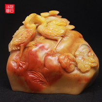 Fujian Shoushan stone beautiful three color hibiscus seal ornaments crane Ganoderma lucidum longevity birthday birthday gift collection