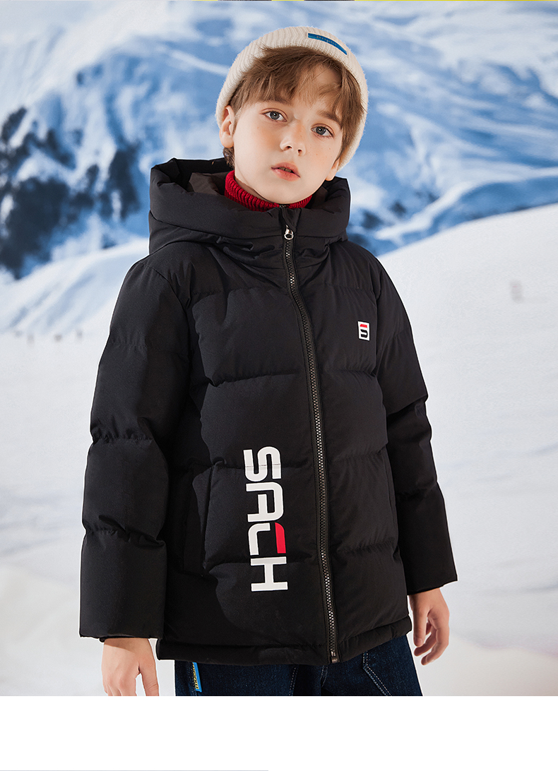 雪中飞儿童羽绒服男童2023冬季新款连帽女童字母印花中大童装保暖