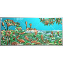 Y-282 Stone Sculpture Peony Lotus Flower Fish Horizontal Screen Hung Flat Wood Carving Fine Sculpture embossed figure JDP grey figure BMP