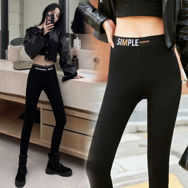 网红秋冬新款打底裤女外穿加绒加厚高腰显瘦保暖小脚紧身运动裤潮