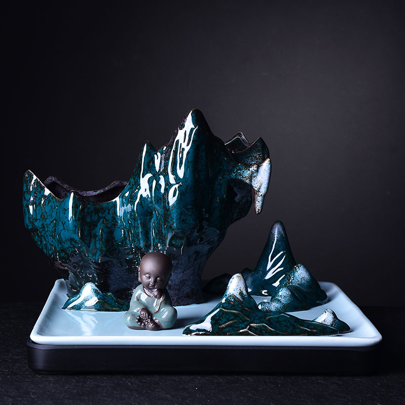 New Chinese style household furnishing articles combination bonsai rockery green plant large fleshy money plant bracketplant flowerpot ceramic landscape basin