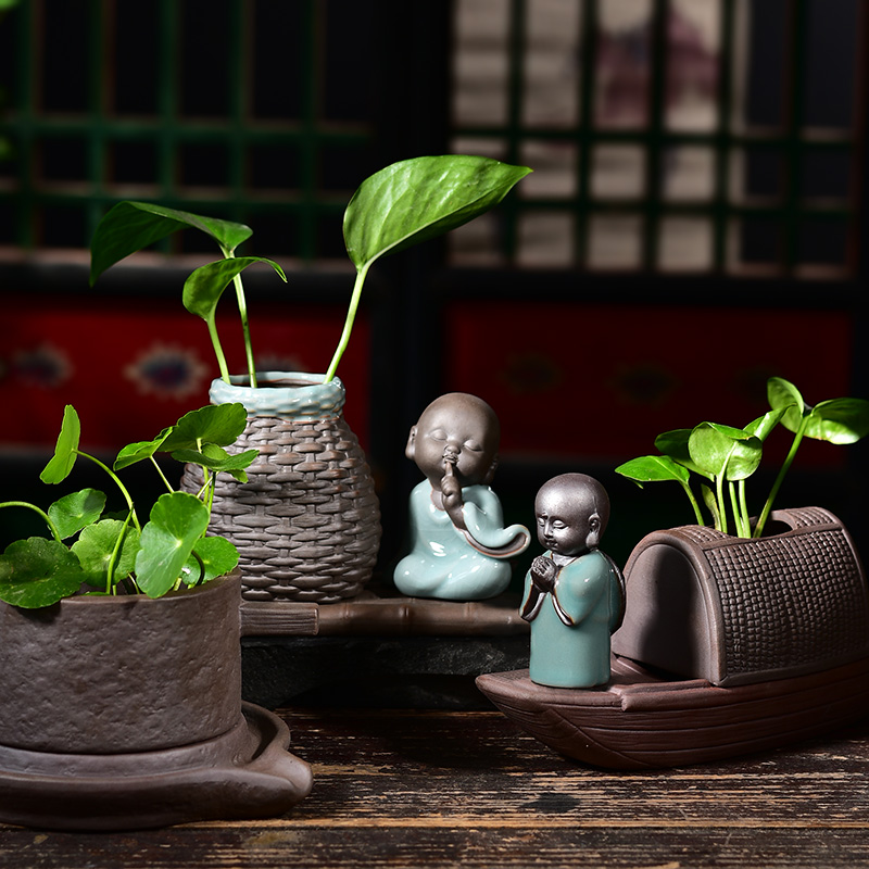 Creative hydroponic money plant pot ceramic nonporous zen copper wire arranging flowers, grass, aquatic plant container small place vessels