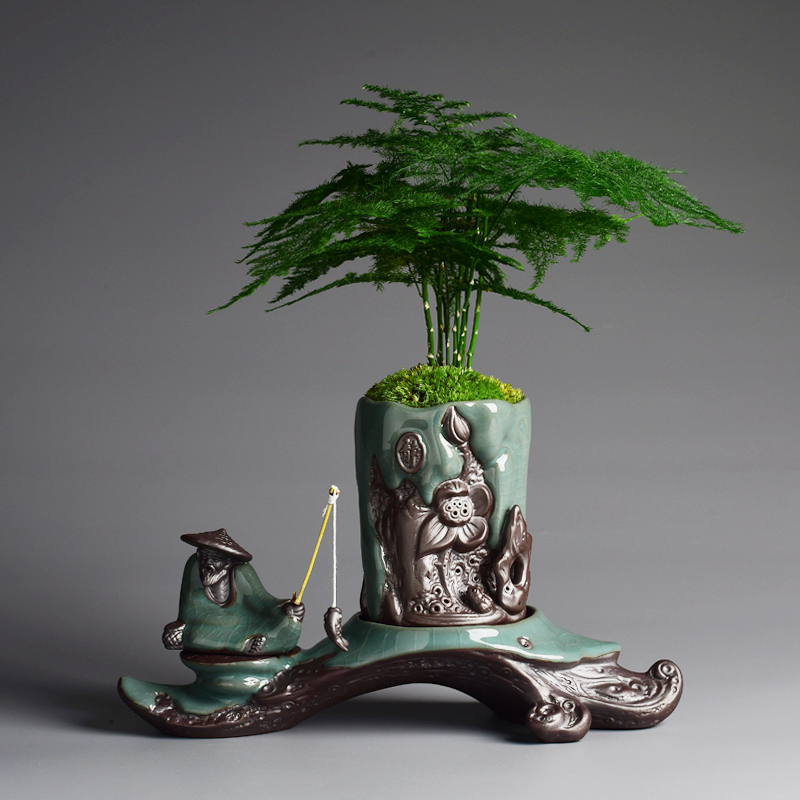 Elder brother up POTS zen composite ceramic creative purple asparagus bonsai pot young monk home furnishing articles in the living room