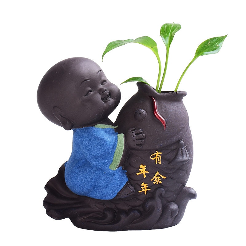 The young monk flower implement hydroponic flower arranging flowers purple sand pottery and porcelain bottle creative desktop furnishing articles