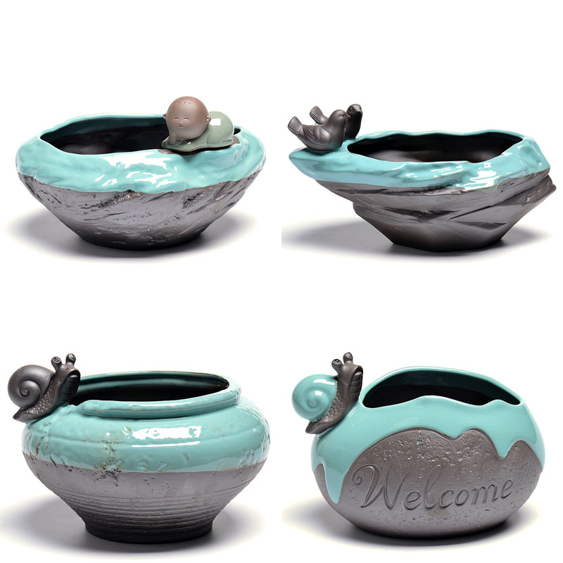 Refers to flower pot ceramic violet arenaceous creative indoor green plant pot large money plant grass cooper nonporous hydroponic container
