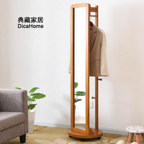 DICAHOME floor solid wood full body dressing mirror with universal wheel coat rack full body dressing mirror