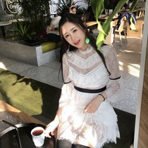 Summer 2021 new womens exquisite lace stitching sexy white fairy waist slim high waist dress