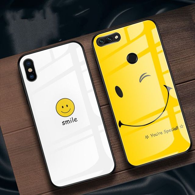 经典开心笑脸 苹果X手机壳iphone6splus手机壳XS Max钢化玻璃壳iPhone8女款全包7plus玻璃套XR软套5s网红情侣