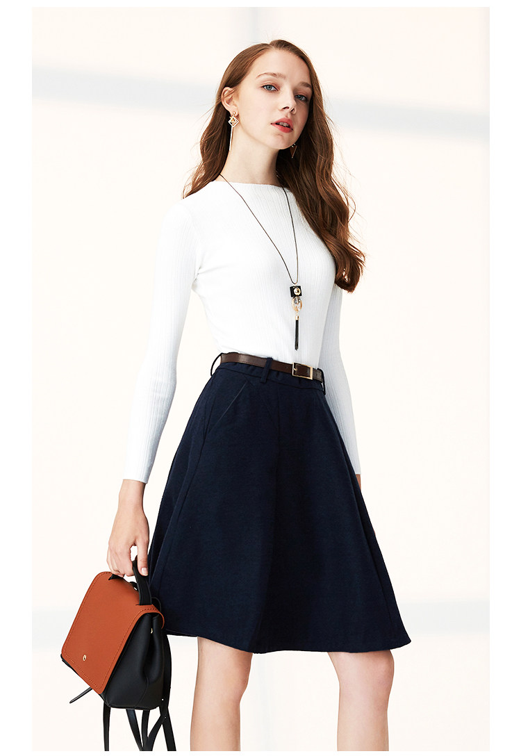 gcrues女装2017欧美新款纯色a字裙显瘦气质高腰半身裙(配腰带)