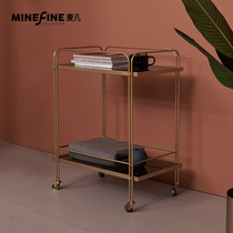 Maifan Nordic shelf Double-layer partition mobile trolley Bathroom Wrought iron storage rack Glass panel shelf