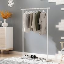 Ground type telescopic small drying rack dormitory folding white hanging single pole shelf simple support bar