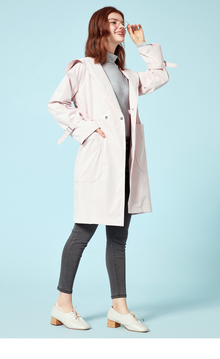 森马便服女2018秋季新款连帽中长款外套简约休闲收腰风衣优雅潮_5折