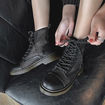 Martin Boots Woman Summer Thin hollowed-out mesh boots breathable thick bottom slim inner heightening womens shoes genuine leather short boots child boots