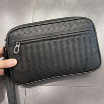 Waxed calf leather woven male handbag handbag 2022 new minimalist fashion hand grab bag Leisure Atmospheric Hand Grip Bag