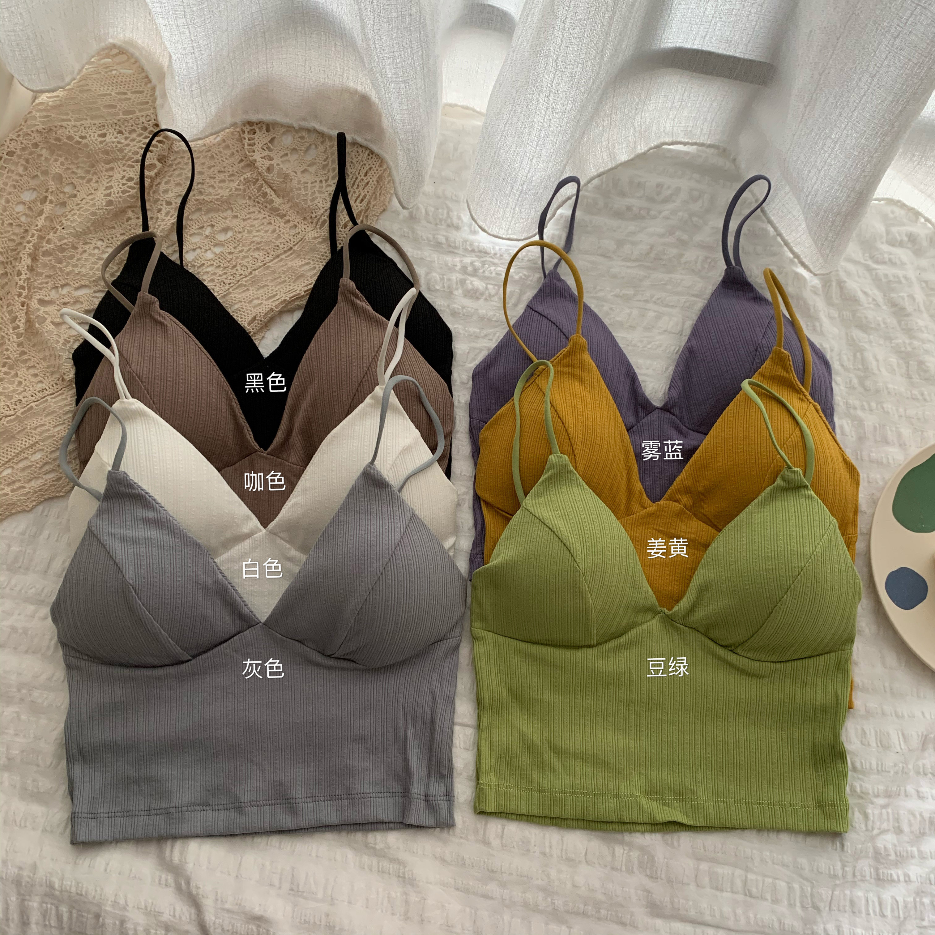 实拍实价韩版低胸v领性感内搭小吊带外穿无袖背心少女抹胸上衣