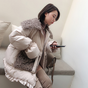 羽绒服女中长款2019羊羔毛加厚保暖外套宽松显瘦大翻领小个子女潮