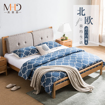Modern simple white oak Nordic pure solid wood bed 1 5m1 8m small apartment double wedding bed master bedroom furniture