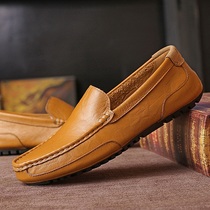 Autumn Doudou Shoes Mens Leather Mens Casual Leather Shoes Driving Soft Sole Lazy Shoes One-Piece Korean Version All-match Mens Shoes