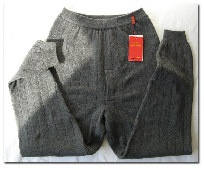 劲爆精品 男士大码超加肥40cm深裆高腰 双层加厚羊绒保暖毛裤冬装