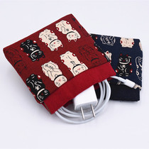 Original handmade fabric creative key bag coin wallet data cable bag Japanese style and style longevity Cat series storage