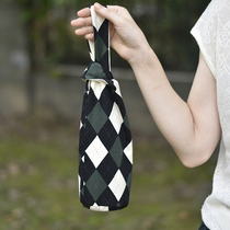 Japanese Cup bag Maple outside original hand-made fabric plaid handbag cup set kettle tote bag