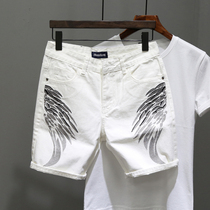 White denim shorts mens Tide brand 2020 Summer new net red trembles personality wings label five-point Middle pants