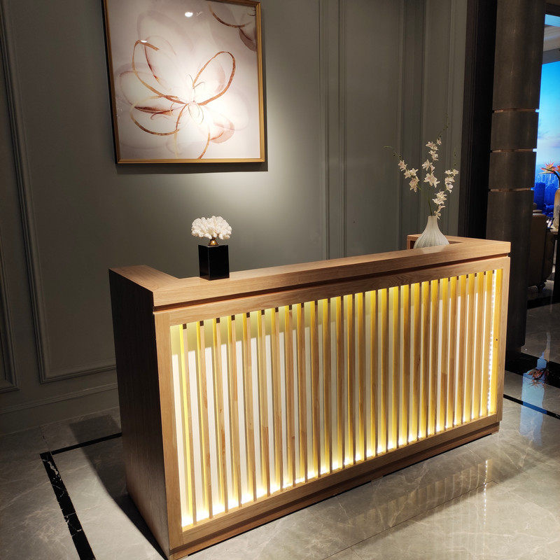 新中式吧台收银台实木日式台柜商用现代前台茶馆养生馆柜台美容院