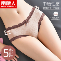 Antarctic hollow lace incognito panties womens pure cotton antibacterial crotch Thin mesh breathable sexy triangle shorts head