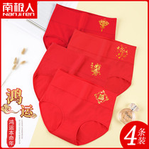 Antarctic people this year pure cotton red underwear womens high waist belly hip briefs head cow wedding gift