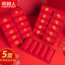 Antarctic red socks Mens and womens medium tube cotton socks Short socks belong to the cow gift The year of life step on the villain New Year socks Autumn and winter