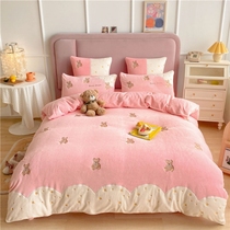 2022 New Milk Fleece Thermal Bedding Four-Piece Set Princess 1.8 Bed Coral Velvet Double Bed Single Quilt Cover