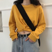 Super fire cec long sleeve T-shirt female 2020 early Autumn New loose Korean tide bf students short high waist heart machine top