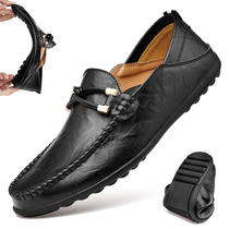 Spring new bean-bean mens shoes Han version genuine leather 100 hitch casual personality sloppy leather shoes trendy society little guys shoes