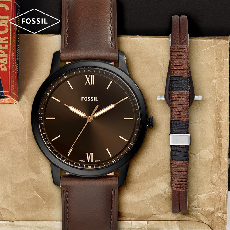 fossil化石复古棕色手表手链礼盒送男友石英潮流轻奢男表十大品牌