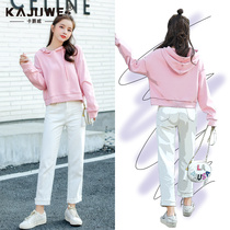 Pink sweater female Korean version loose spring and autumn 2021 New ins tide short thin student hoodie top