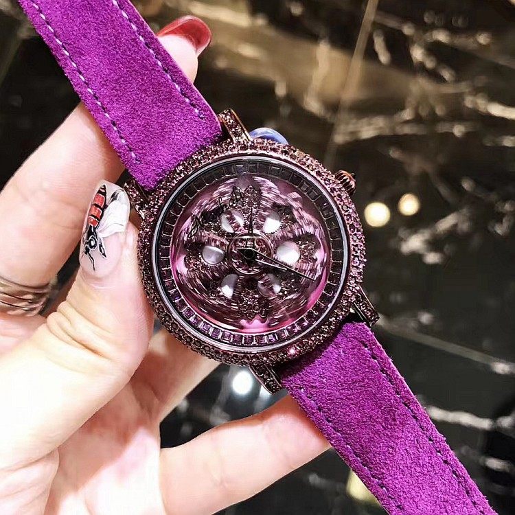 正品玛莎莉女士手表新款百搭潮流时尚大表盘时来运转镶钻紫色女表_7折