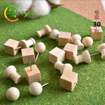 Promotional pushpin studs cork board message board tacks square round wooden I-shaped nails 30 packs