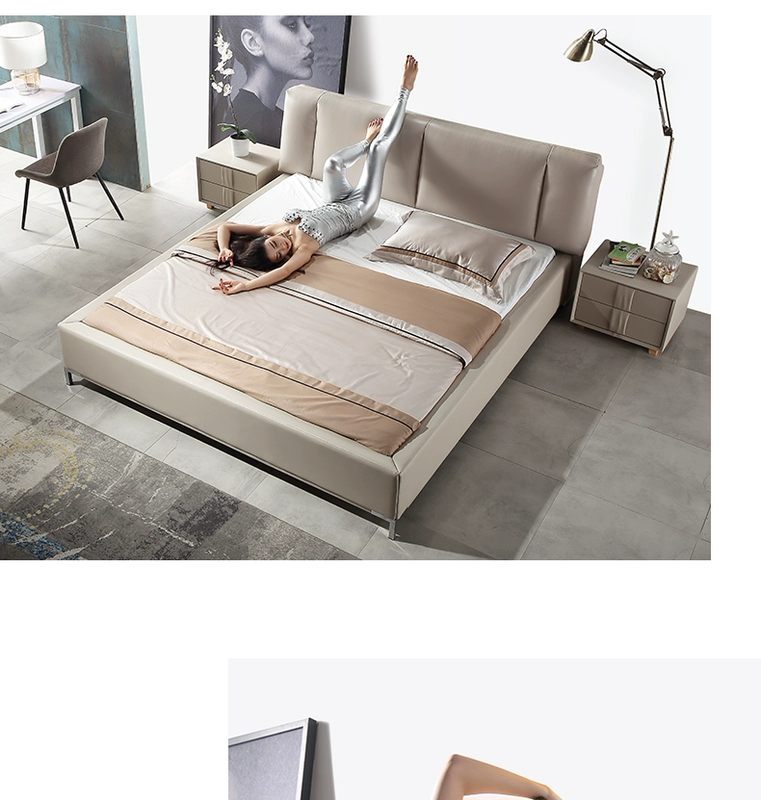 Phòng ngủ chính 1,8m hiện đại và đơn giản đầu giường bọc da giường đôi căn hộ nhỏ lưu trữ giường cưới Nội thất Bắc Âu - Giường
