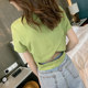 2020 new Korean version of Xia Xiaozhong's scheming backless avocado green short-sleeved t-shirt female short section navel ins shirt tide 2020 new Korean version of Xia Xiaozhong's scheming backless avocado green short-sleeved t-shirt female short section navel ins shirt tide