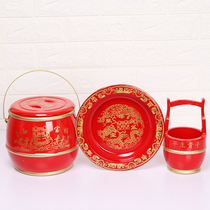 Wedding supplies newcomer engagement dowry solid wood Red single barrel color Chinese bride woman red child sun barrel three sets