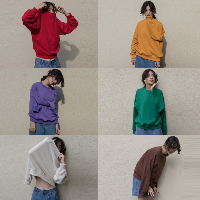 Hello Canon solid color women's spring thin 2020 new loose Korean round neck Pullover long sleeve top Hello Canon solid color women's spring thin 2020 new loose Korean round neck Pullover long sleeve top