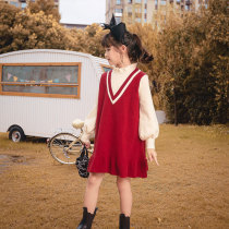 Girls' autumn dress 2022 new foreign-sleeved long-sleeved skirt fashionable middle-aged child sweater skirt spring and autumn princess skirt