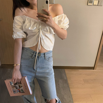 White shirt female design sense 2020 new summer shoulder bubble sleeve jacket foreign style short shirt tide