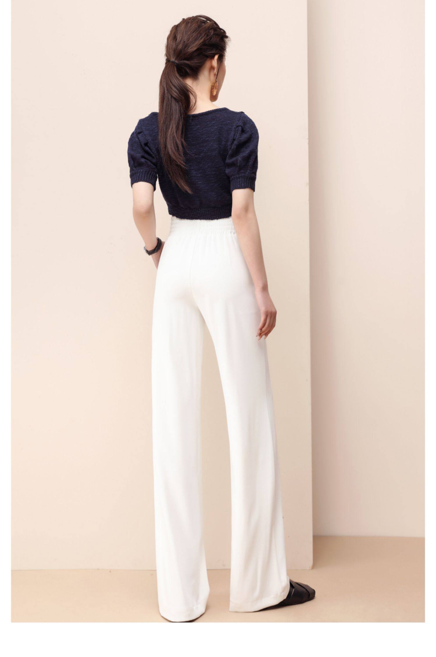 白色雪纺阔腿裤女夏季薄款垂感冰丝直筒裤高腰拖地宽松弹力休闲裤