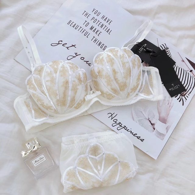 Micisty ເວັບໄຊທ໌ຢ່າງເປັນທາງການ shell style bra ເຕົ້ານົມຂະຫນາດນ້ອຍ sexy lace push-up underwear ຂອງແມ່ຍິງແບບບາງໆ