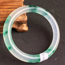 Burmese jade bracelet clear water material blue bottom old pit ice species floating flowers round jade bracelet jade bracelet girl thin strip bracelet