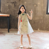 Girls' Bowburgh dress New children's cynicism retro summer dress Chinese style dress dress