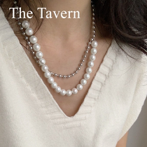 TheTavern 25oz Niche Independent Design 925 White Gold Cross Pearl Silver Bead Necklace
